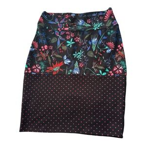 LulaRoe Cassie Stretch Pencil Skirt Black Blue Pink Polka Dot Floral Skirt Large